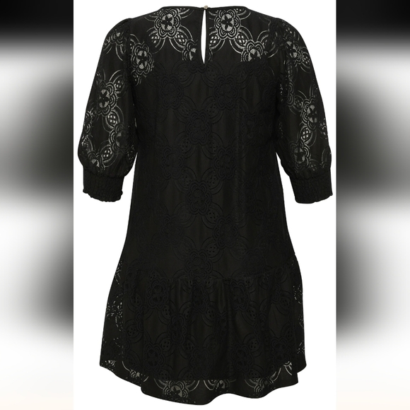 Black Lace Mini Dress 3/4:Sleeve  size 24 EU 54 - Picture 3 of 17